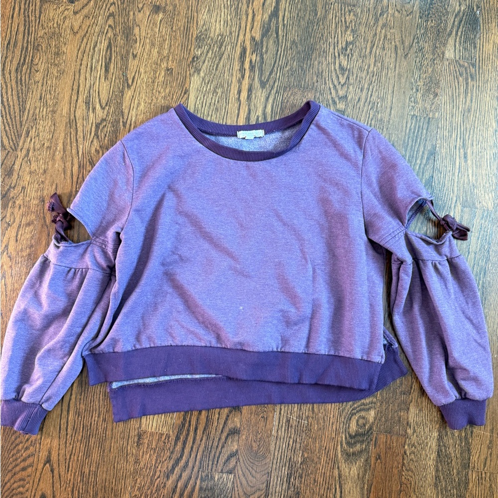 Purple Sweatshirt with Bow Sleeve Details
